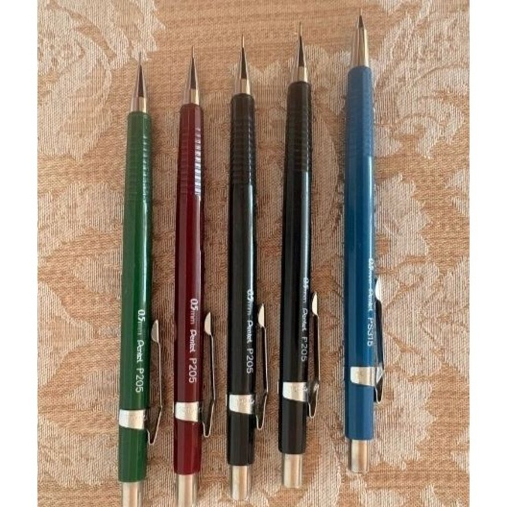 VTG Pentel Mechanical Pencil Lot - 2 Black, 1 Green, 1 Red P205, 1 Blue P315